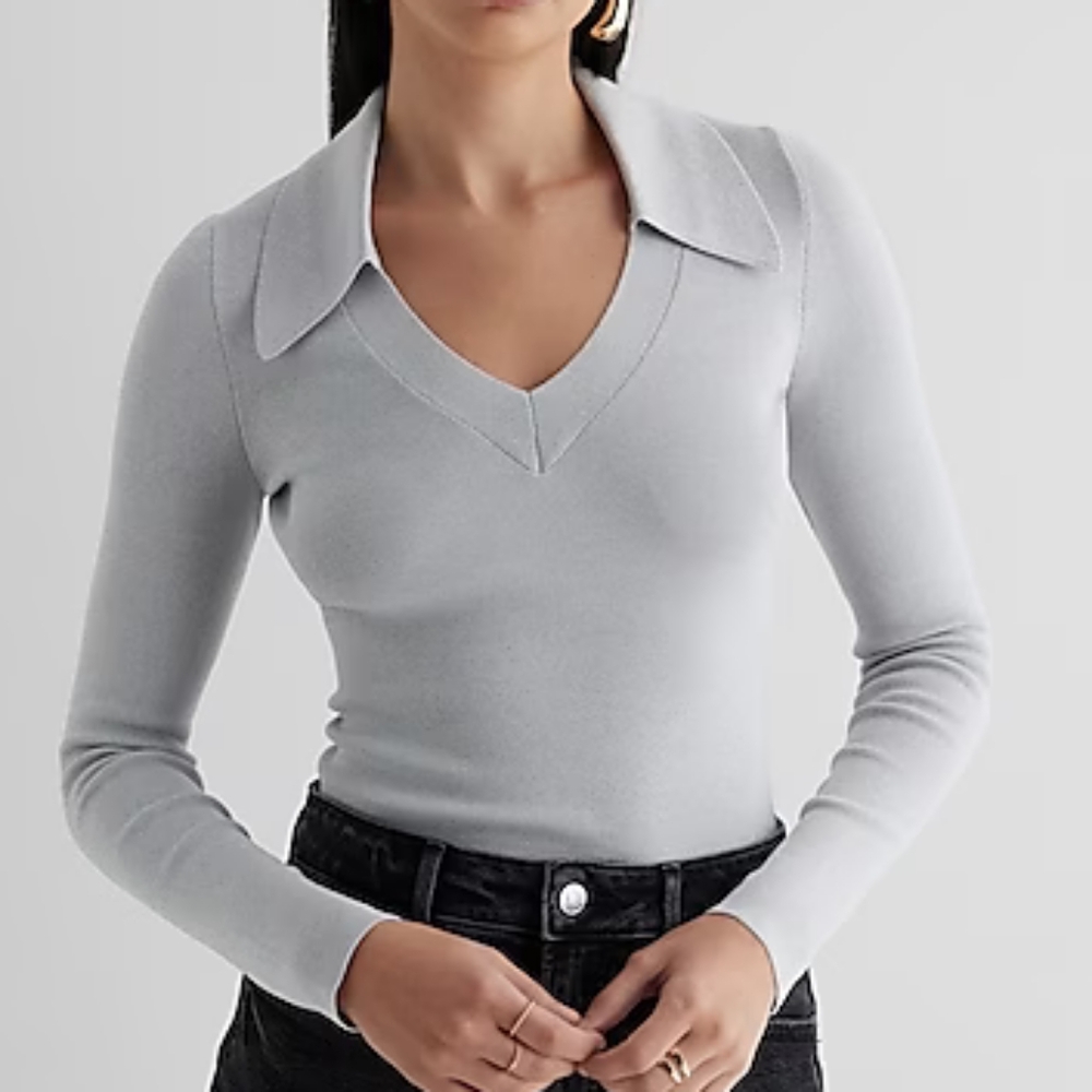 Silky Soft Fitted V-Neck Polo Sweater